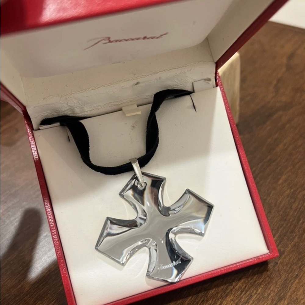 Baccarat Occitane Crystal and Sterling Silver Cross Necklace Reversible